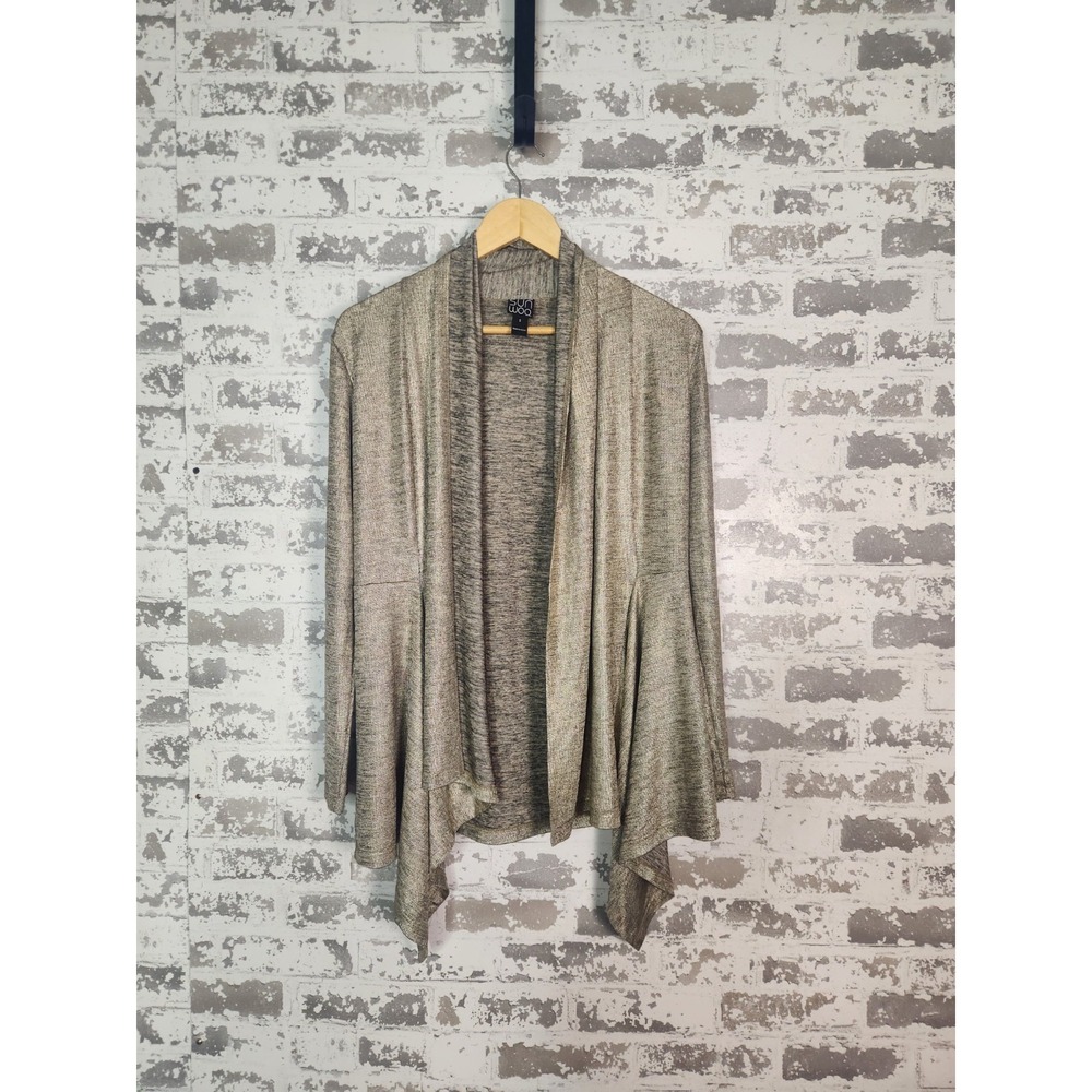 Clara Sun Woo Metallic Gold Cardigan Small  Luxury Glam Sparkly